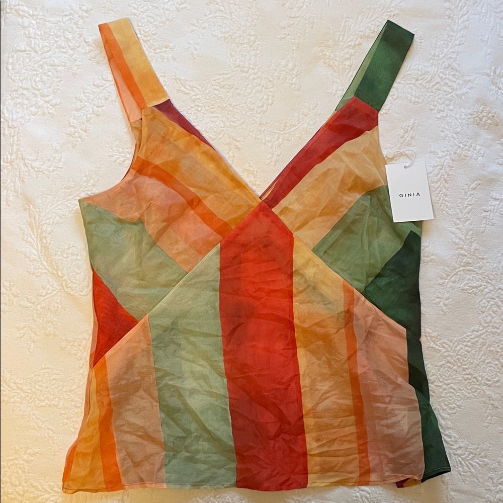 Ginia Silk-Cotton Striped Cami L NWT